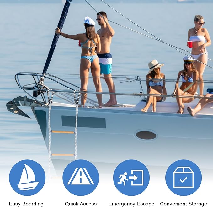 Heavy Duty 5-Step Boat Rope Ladder – 400lbs Capacity, Extra-Long Design for Easy Boarding. Ideal for Inflatable Boats, Fishing Boats, Kayaks, motorboats, and Canoes. Perfect for Safe Marine use.