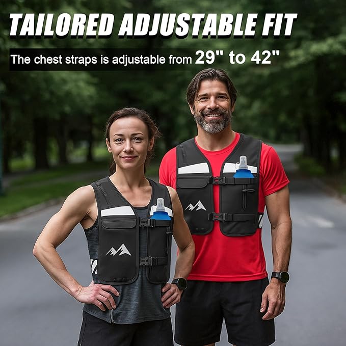 Running Vest for Women & Men,Hydration Vest w/ 17 oz Water Bottle,Breathable & Reflective w/ Adjustable Chest Straps & Waterproof Phone Pouch for Run,Trail,Hiking