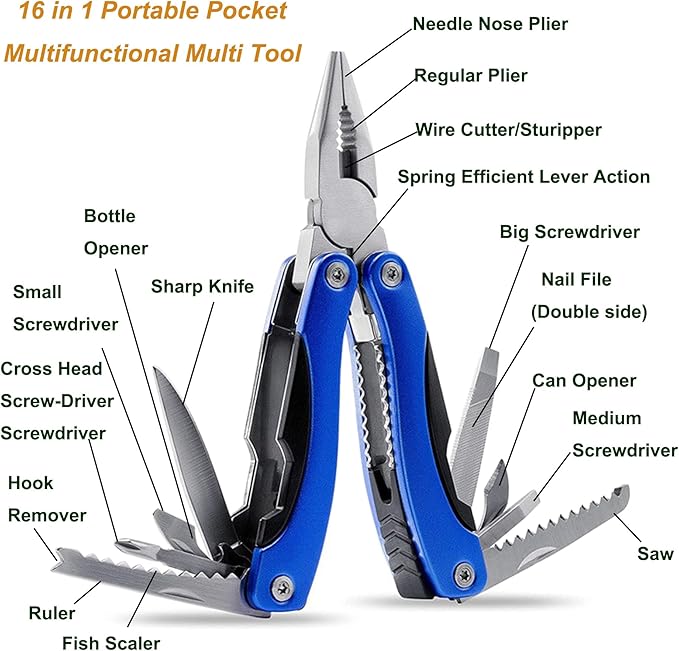 Multi Tool, Multitool Pliers for Outdoor, DIY, Home, Garden, Camping, Survival, Hunting and Hiking or Everyday Carry, Blue