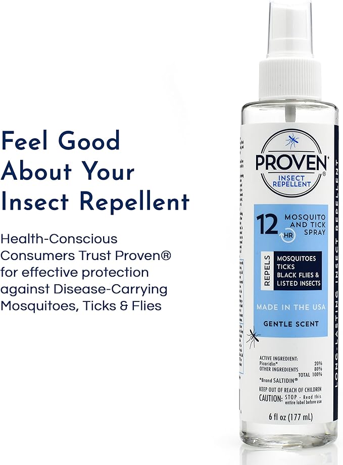 Proven Insect Repellent Spray, Keep Mosquitoes, Ticks and Flies Off, DEET Alternative Repellent, Up to 12-Hour Protection, Great for Camping or Hiking, 6 Ounce, Gentle Scent Spray