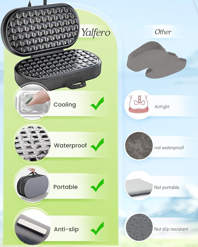 Portable Memory Foam Seat Cushion for Travel, Airplane Cooling Chair Pads for Long Flights, Tailbone, Sciatica Pain Relief, Folding Waterproof Seat Cushion for Car, Camping