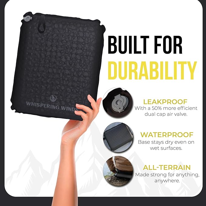 Whispering Winds Inflatable Seat Cushion - Comfortable Blow-up Foam Pad for Airplane, Travel, Stadium, Outdoors, Camping, Car & More