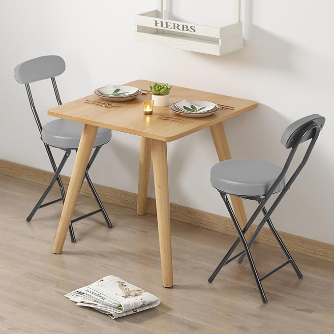 Cushioned Padded Folding Stools, Folding Bar Stool with Backrest, 220lb Capacity, 19 Inch Collapsible Round Portable Foldable Chair for Outdoor Indoor Kitchen Camping Fishing (Grey, 2 Pack)