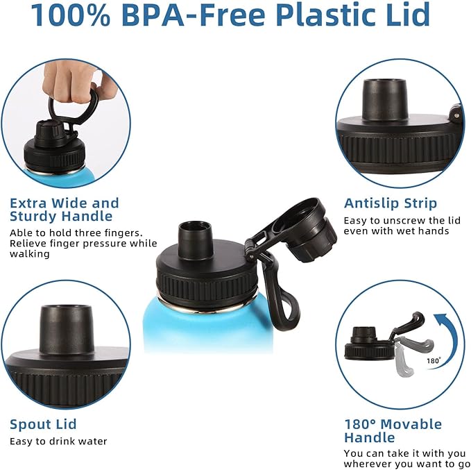 Volhoply Insulated Water Bottles Bulk 4 Pack, 40 oz Stainless Steel Sports Bottle with Paracord Handle & Spout Lid, Double Walled Vacuum Metal Travel Water Jug for Adults(Green Blue,4 Set)