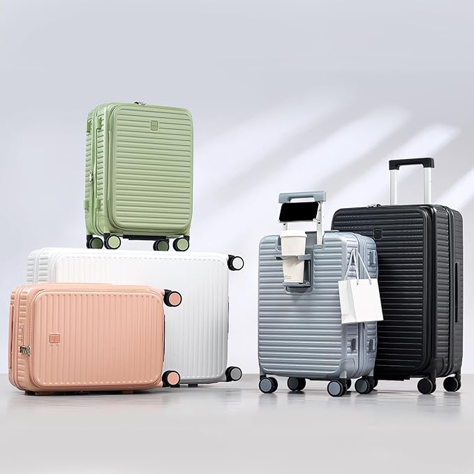 Hard Shell Expandable Luggage Sets 2 Piece with Spinner Wheels Cup Holder, Top Opening Lightweight Luggage Rolling Suitcase with Lock, Carry On And Checked Luggage Set 2 Piece (White, 20/28)