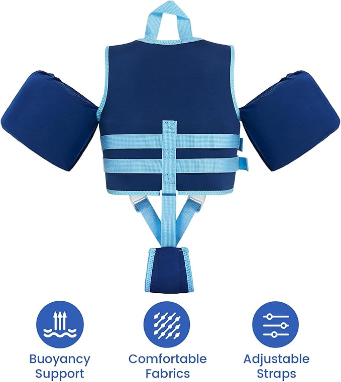 Gogokids Swim Vest for Kids Learn to Swim, Toddler Floaties Fit 20-50 lbs Girls & Boys, Buoyancy Jacket Swimming Aid with Duel Adjustable Safety Strap and Padded Crotch Straps