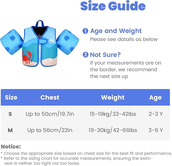 Gogokids Toddler Swim Vest, Kids Floaties for 20-50 lbs Girls & Boys, Buoyancy Jacket Swimming Aid with Water Wings for 2-6 Years, Pool/Beach