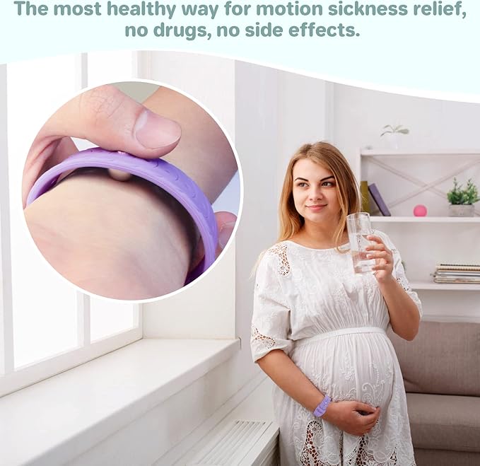 Hion Motion Sickness Bracelets Sea Sickness Wristbands for Motion Sickness/Morning Sickness/Pregnancy Nausea Anti Nausea Wristband Acupressure Nausea Bands Motion Sickness Bands（1Pair Beryl）