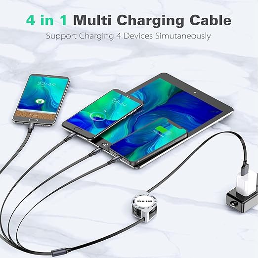 4 in 1 Multi Charging Cable [2Pack 4Ft], Retractable Multi Fast Charger Cable Adapter Travel Charger for Multiple Devices with Lightning/Type C/Micro USB Ports for iPhone/Samsung Galaxy/Tablets/More