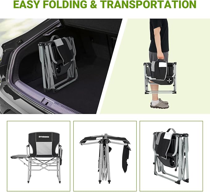 FUNDANGO Camping Director Chair for Adults, Foldable Portable Chair Outdoor Folding for Outside, Backyard, Patio, Lawn, Garden