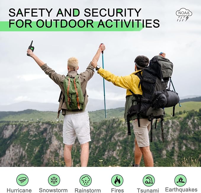 Walkie Talkies Long Range for Adult, MT10 Rechargeable Walkie Talkies FRS Two Way Radio, NOAA, 1200mAh Li-ion Battery USB-C Cable, LED Flashlight, VOX Walkie Talkie for Hiking Camping 2Pack