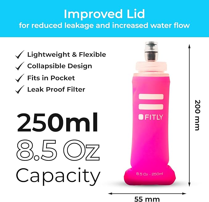 Soft Flask - Shrink As You Drink Soft Water Bottle for Hydration Pack - Folding Water Bottle Ideal for Running, Hiking, Cycling, Climbing & Rigorous Activity