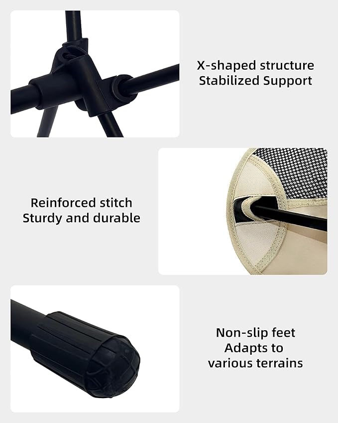 ONEFOREST Camping Chair, Foldable Portable Backpacking Chair for Beach Camp Hiking Outdoor Sport, Black