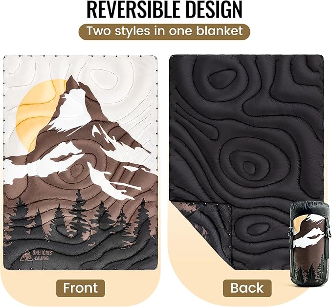 ONETIGRIS Camping Blanket,Wearable Outdoor Quilt with Recycled Thermal Insulation, Convertible to Sleeping Bag, Lightweight & Portable Travel Blanket for Camping &Hiking