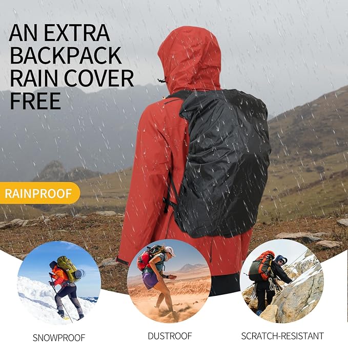 Hiking Backpack for Men and Women, 30L Waterproof Camping Backpack with 3L Water Bladder and Rain Cover, Lightweight Outdoor Sport Travel Daypack Rucksack for Climbing Cycling (Black)