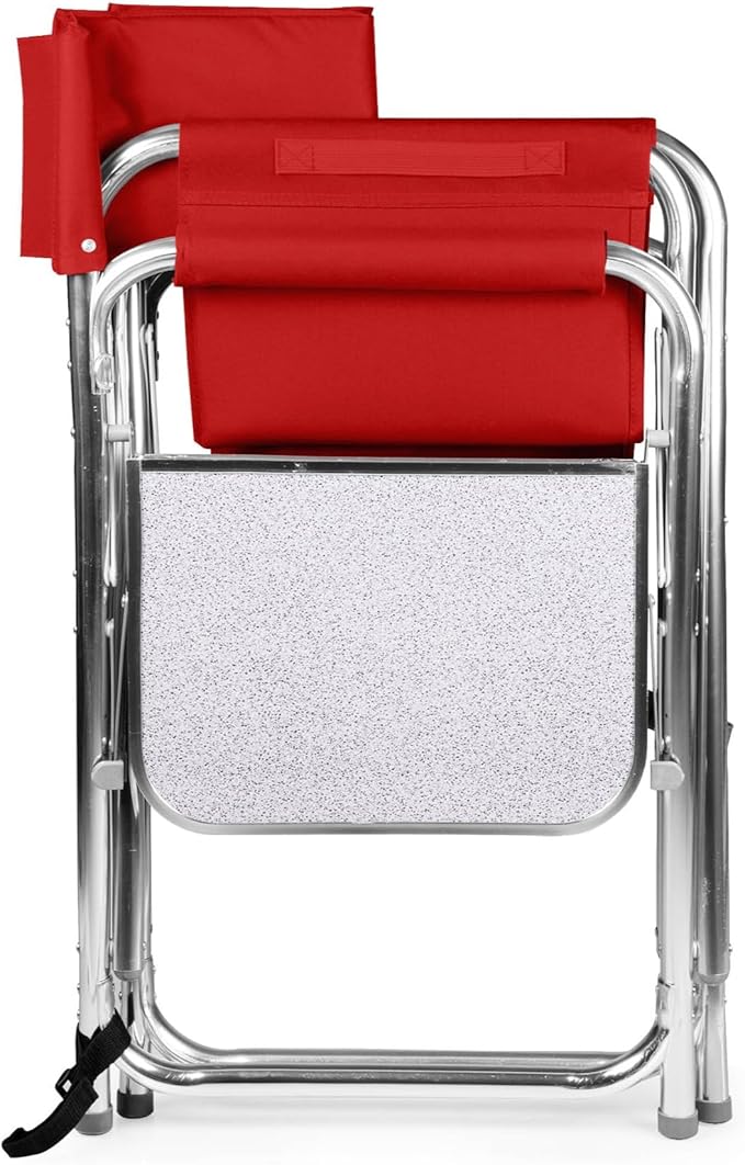 PICNIC TIME Sports Chair with Side Table, Outdoor Foldable Padded Adult Camping Chairs with Cup and Accessory Panel for Lawn, Beach, & Sports Use for Adults, up to 300-lbs Capacity, (Red)