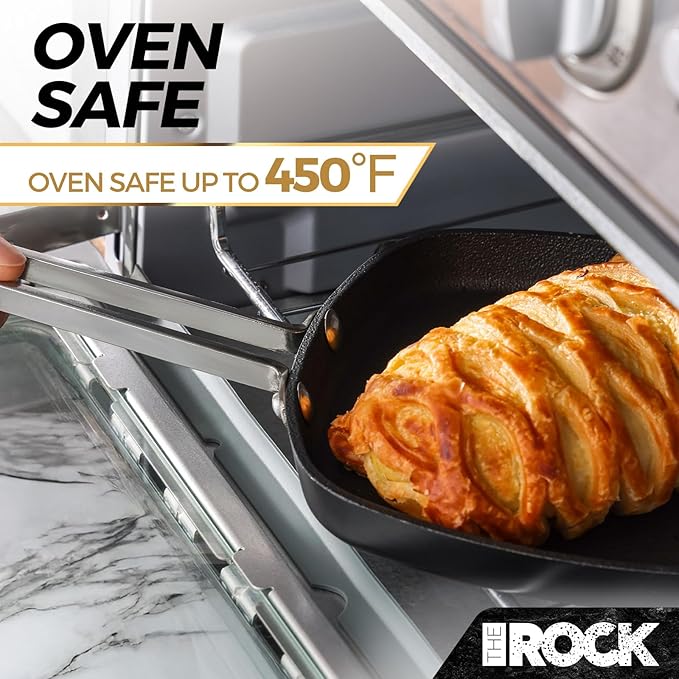 THE ROCK Single Serve Nonstick Pots and Pans Set, 4pc Portion Control Cookware Set with Rock.Tec, Scratch/Stain/Crack Proof, Oven & Dishwasher Safe, Perfect for Dorm, Camping & Small Kitchens, Black