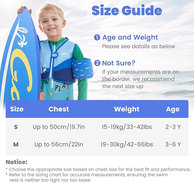Gogokids Toddler Swim Vest, Kids Floaties for 20-50 lbs Girls & Boys, Buoyancy Jacket Swimming Aid with Water Wings for 2-6 Years, Pool/Beach