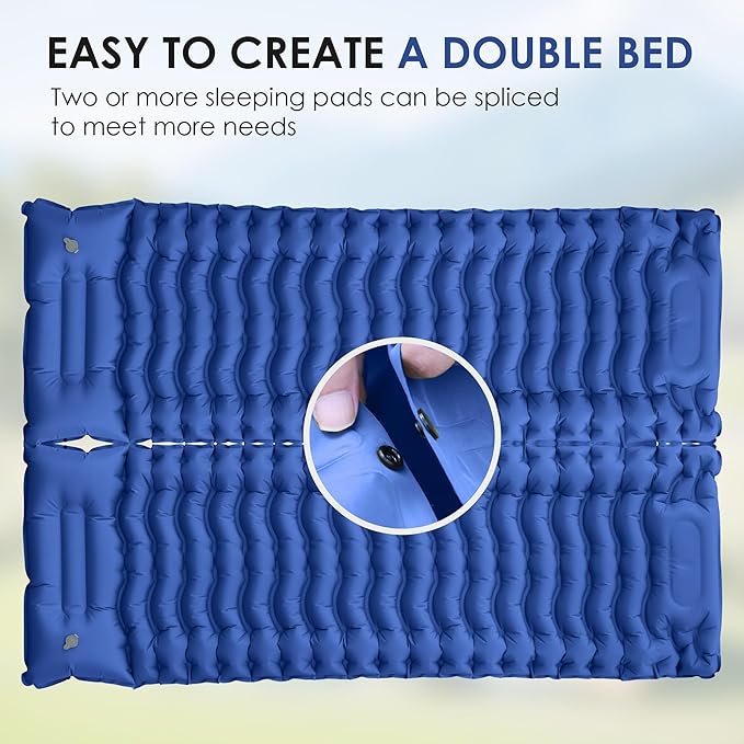 Self Inflating Sleeping Pad for Camping, Portable 4" Extra-Thick Camping Cots for Adults with Pillows & Built-in Foot Pump, Ultralight Camping Mattress for Tent Hiking Essentials Gear (Blue, Single)