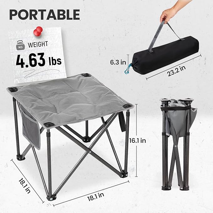FUNDANGO Folding Camping Stool, 2 Pack 18.1 Inch Oversized Foot Rest 440 Lbs Heavy Duty Portable Padded Stools Seat Anti-Slip Foots & Carry Strap for Fishing Outdoor Lawn Travel (Grey)