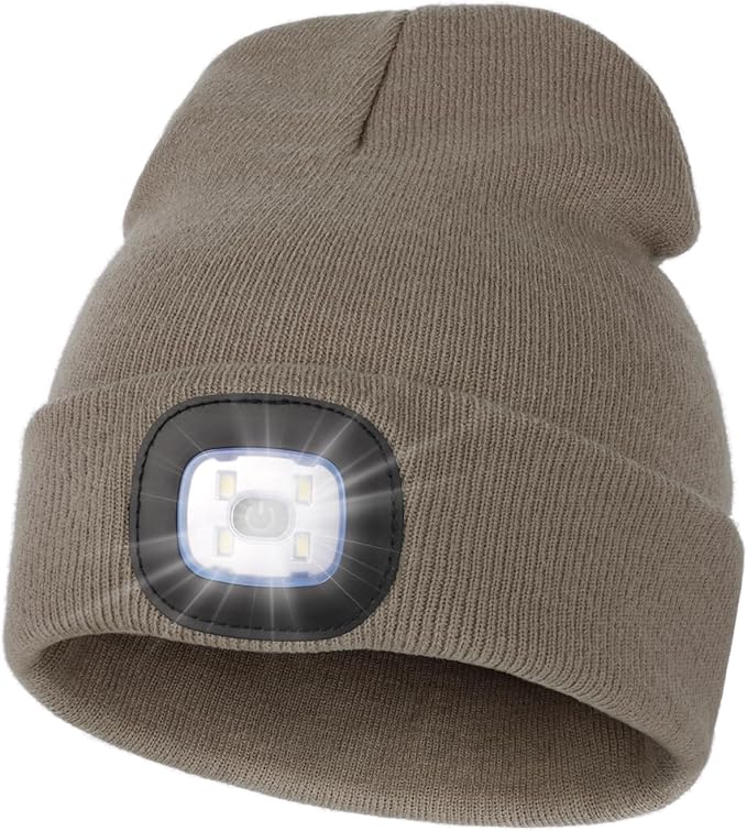 MELASA Unisex Hat with Light, USB Rechargeable Hands Free Headlamp LED Beanie, Winter Gifts for Men Dad Father Husband Him