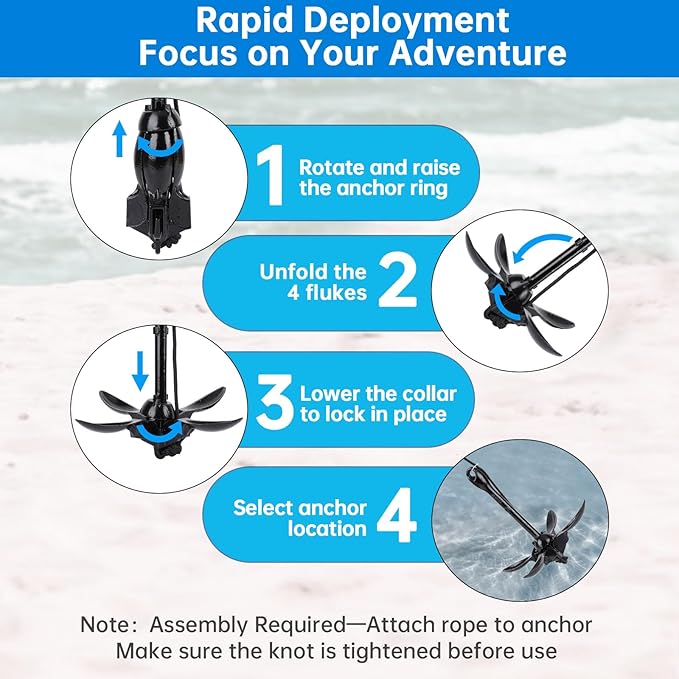 Alpinista Kayak Anchor, 3.5 lb Paddle Board Anchor Kit with 40 ft Marine Rope for Kayak, Canoes, SUP, Fishing, and Paddleboard Accessories