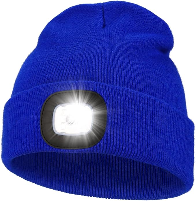 MELASA Unisex Hat with Light, USB Rechargeable Hands Free Headlamp LED Beanie, Winter Gifts for Men Dad Father Husband Him