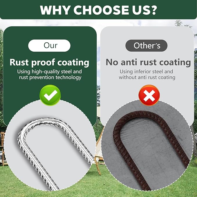 20 PCS Trampoline Stakes Anchors High Wind Heavy Duty,U Shaped Garden Hooks Stakes for Ground,Trampoline Tie Down Anchor Kit,Bounce Horseshoe House Stake,Rebar Camping Tent Stakes,16 Inch Long Silver