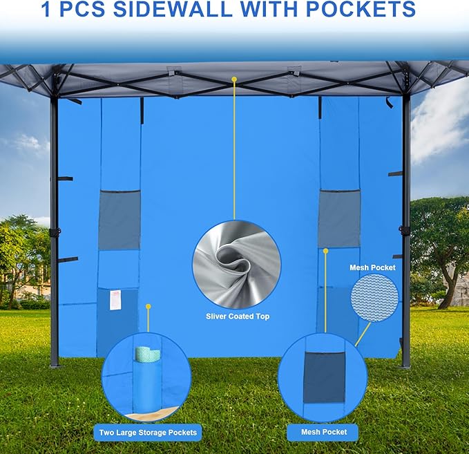 KAMPKEEPER 10x10 Pop Up Canopy Tent with Sidewall - Easy Setup Sun Shelter, Outdoor Shade with Vented Roof for Backyard | UV & Rain Portable Instant Camping Beach Canopy Tents (Light Blue)