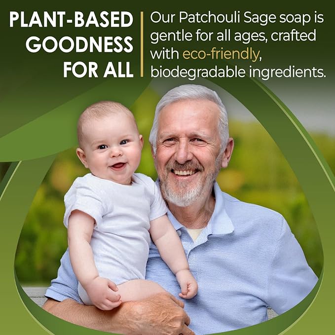 Patchouli Sage All Natural Bar Soap, Made with Organic Ingredients, Handmade in the USA, Moisturizing and Therapeutic for Face/Body, For Sensitive Skin, For Men and Women