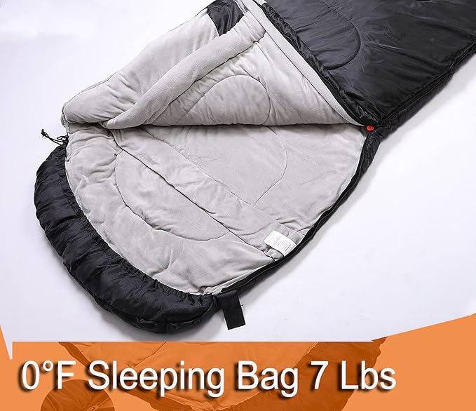 Large 0 Degree Sleeping Bags for Adults Cold Weather Sleeping Bag Camping Winter Below Zero 20 15 Flannel Big and Tall XXL