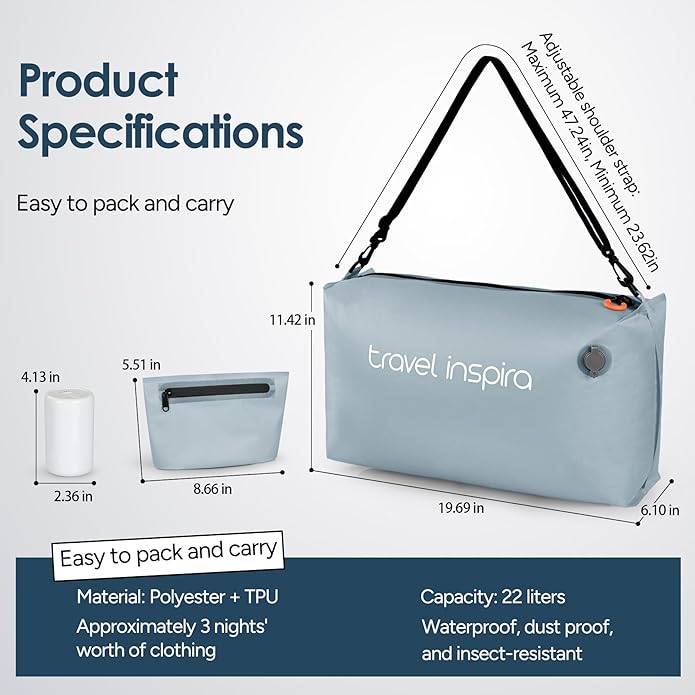 Vacuum Compression Bags IP67 Waterproof with Shoulder Strap Reusable Travel Space Saver for Carry On Suitcases and Backpack