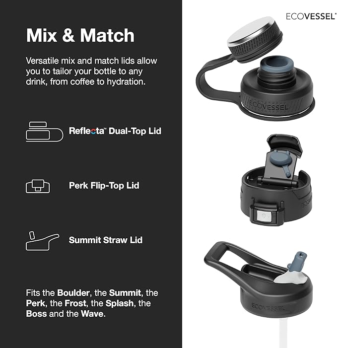 EcoVessel Stainless Steel Water Bottle with Insulated Dual Lid, Insulated Water Bottle with Strainer and Silicone Bottle Bumper, Coffee Mug – 20oz (Lavender Fields)