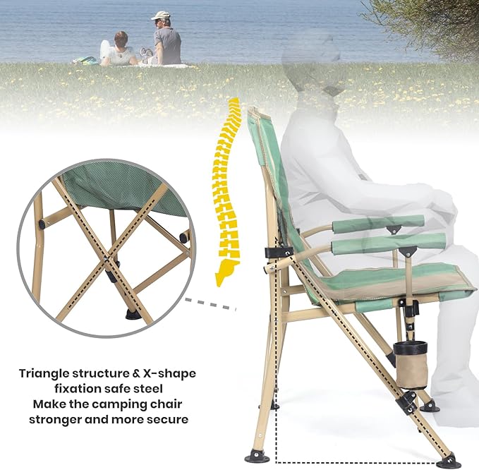 XGEAR Camping Chair with Padded Hard Armrest, Sturdy Folding Camp Chair with Cup Holder, Storage Pockets Carry Bag Included, Support to 400 lbs
