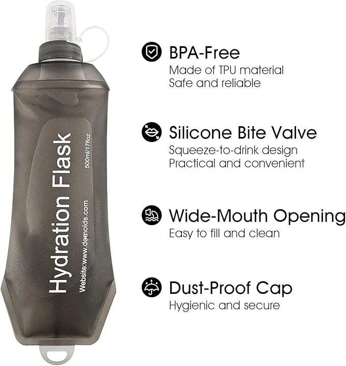 GYGYL Soft Flask, TPU Collapsible Soft Water Bottle for Hydration Pack, Running Vest, Leak-Proof Folding Water Bottle for Hiking Cycling Climbing Jogging-150ml Grey