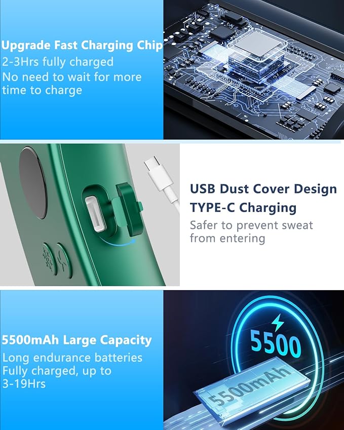 Portable Neck Fan Rechargeable,Neck Air Conditioning Wearable Cooling Device,Wear AC Air Conditioner Flexible Adjustable Angle,5 Speeds No Blade Headphone Design Breezy Hands Free Head Cooler Green