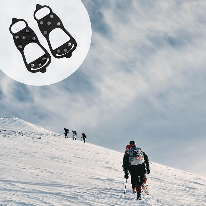 2 Pairs Non Slip Gripper Spike Ice Traction Cleats Walk Traction Cleat Durable Ice Snow Grips for Shoes, Boot with 8 Steel Studs Crampons