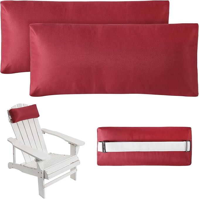 Outdoor Chaise Pillows, 2 Pcs Headrest Pillow for Patio Chaise Lounge Chair with Adjustable Elastic Stripe Head Resting Pillows for Recliner Office Chair, Dark Red