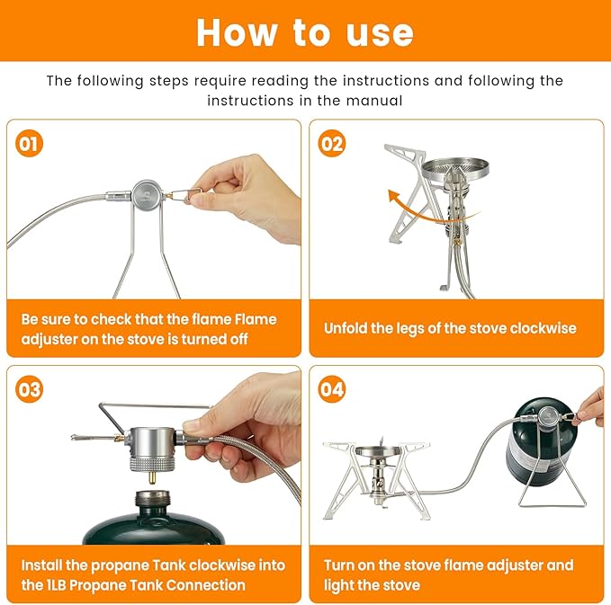 Backpacking Stoves Portable Propane Camping Cooking Stove with Fixed Support Foldable Adjustable Camp Stove Ideal for Hiking and Outdoor Cooking