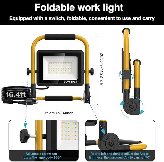 10000LM LED Work Light: Portable Work Light with 16.4FT/5m Cord - IP66 Waterproof Flood Light for Outdoor Indoor Job Site Workshop Garage Construction Site Lighting,Tool Gifts for Men Dad Him