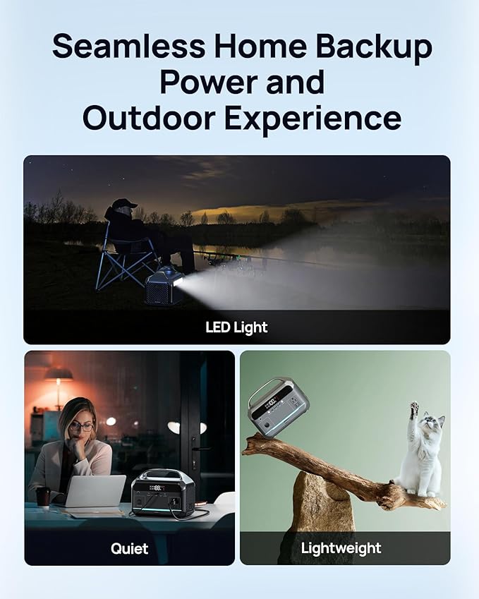 Portable Power Station 600W Surge, 288Wh (90,000mAh) LiFeP04 Battery, Solar Generator with 350W AC Outlets, 8.2LB Power Bank for Outdoor Camping, CPAP, Home & Emergency