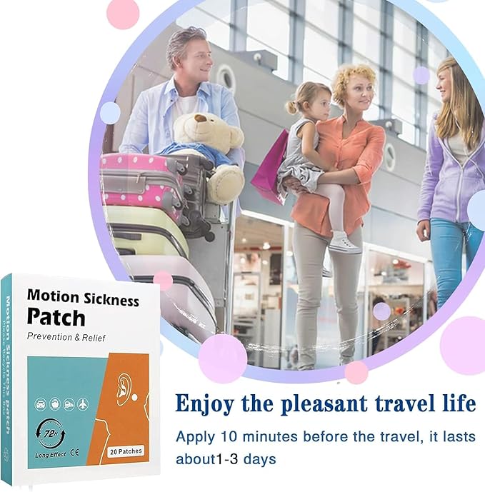 20 Count Motion Sickness Patches - Fast Acting Relieves Dizziness from Seasickness and carsickness, Suit for Car and Boat Rides, Cruise and Airplane Travel Patches