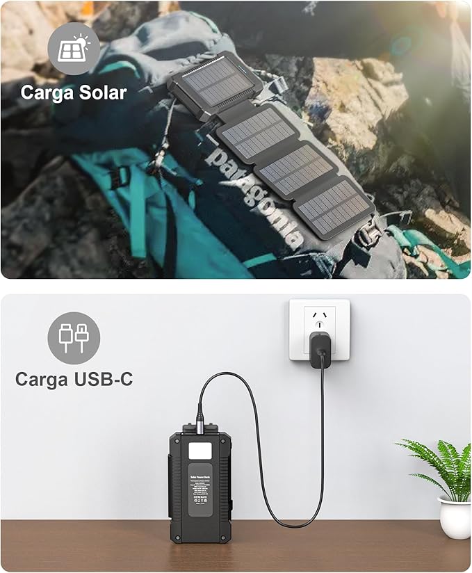 Solar Power Bank 38800mAh with 4 Solar Panels, Portable Charger USB C 18W Fast Charging for iPhone Samsung, IP67 Waterproof Outdoor External Battery Pack with Flashlight/SOS/Strobe (Black, 38800mAh)