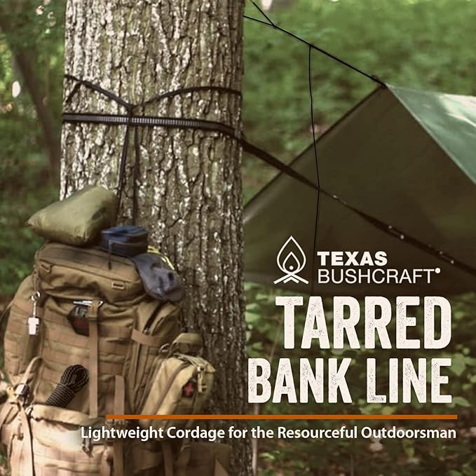 Texas Bushcraft Tarred Bank Line Twine - #36 Black Nylon String for Fishing, Camping and Outdoor Survival – Strong, Weather Resistant Bankline Cordage for Trotline