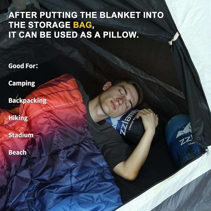 zzlamb Hooded Stadium Camping Blanket,Waterproof Outdoor Blanket Polar Fleece,Warm Windproof Portable for Stadium,Picnic,Sports,Beach,Car,Pets,56x75in Blue Mount Red Sun