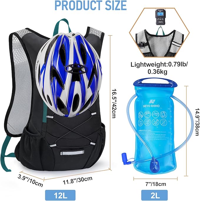 Lightweight Hydration Backpack, Running Backpack with 2L Water Bladder, Hydro Water Daypack for Cycling Hiking Rave for Men Women