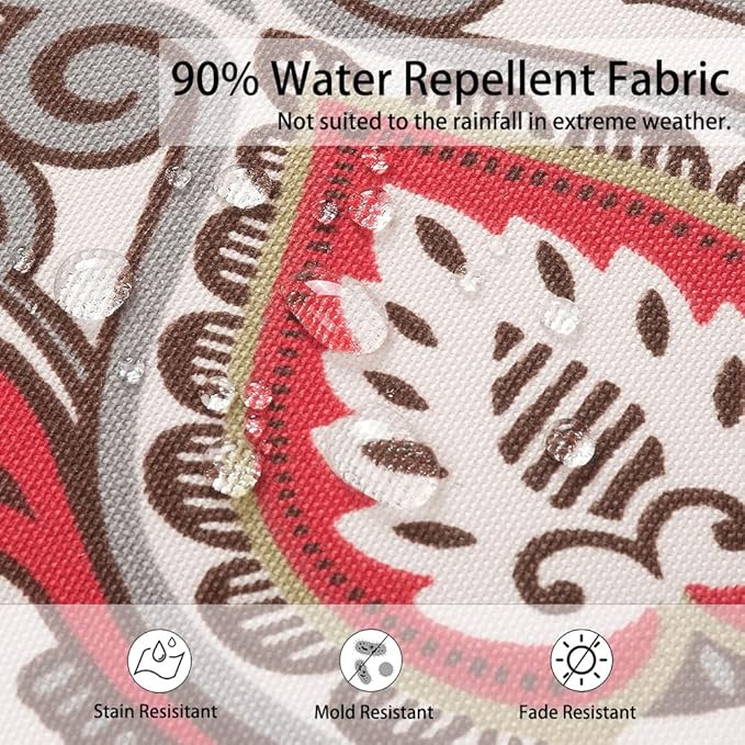 Magpie Fabrcis Pack of 2 Outdoor Waterproof Throw Pillow with Insert 18 x 18 Inch, Christmas Decorative Back Cushion Pad for Garden Patio Tent Balcony Couch Sofa(Floral Red Orange)