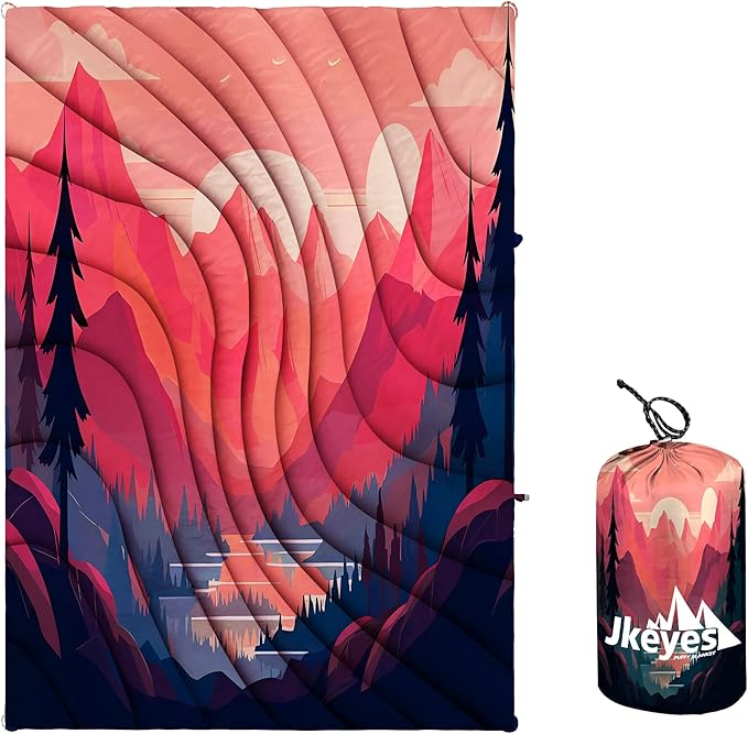Yizheer Outdoor Puffy Packable Camping Blanket，Lightweight Down Alternative Printed Camping Blanket，Large Ultra Warm Hammock Top Quilt Waterproof Blanket for Traveling Picnic Beach Party，76" x 54"