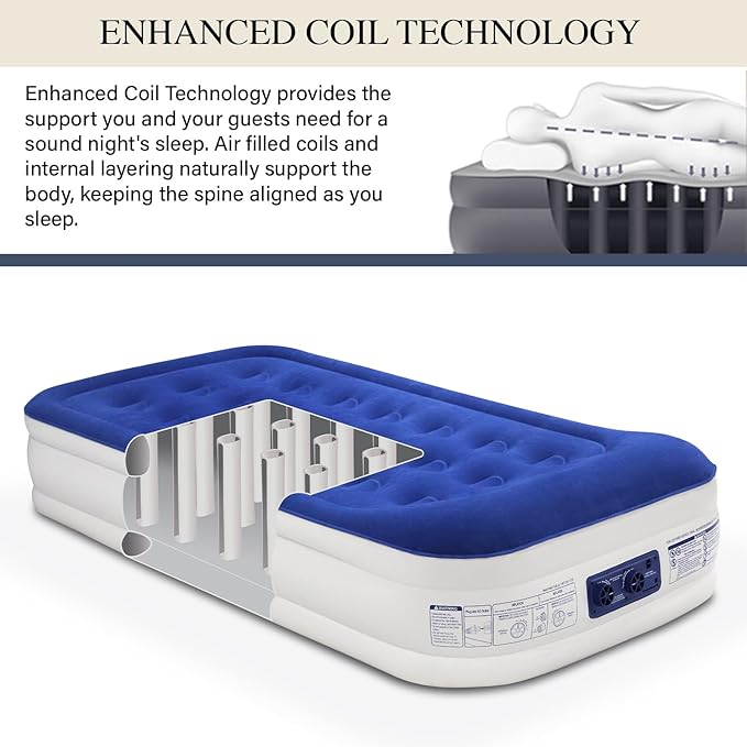 King Koil Luxury Twin Air Mattress with Built-in High Speed Pump for Camping, Home & Guests - Twin Size Double High Airbed Luxury Inflatable Blow Up Mattress Waterproof (1-Year Manufacturer Warranty)