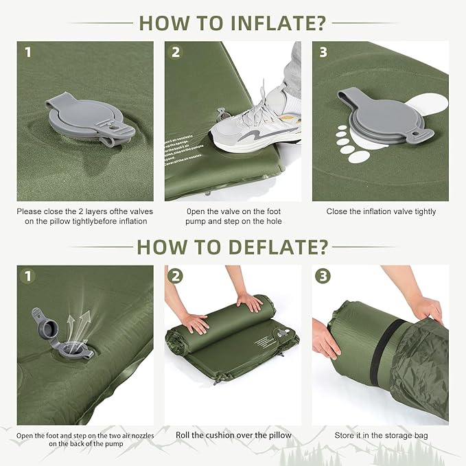 Memory Sleeping Pad, 3.1" Ultra-Thick Foam Sleeping Mats for Camping, Easy Inflate&Deflate,9.5 R-Value Insulated Camping Mattress Pad with Pillow, for Car Travel Tent